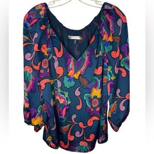 Trina Turk Multicolor Floral Blouse Boho Peasant Style – Medium/Large